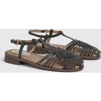 Oasis Women's Kathrina T-Bar Low Heel Sandals in Brown | Size: 4