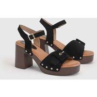 Oasis Women's Regina Faux Suede Buckle Detail High Block Heel platform Sandals in Black | Size: 4