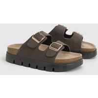 Oasis Women's Mae Platform Faux Suede Buckle Footbed Sliders in Chocolate | Size: 5
