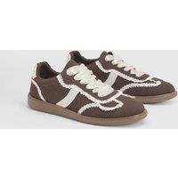 Oasis Women's Tyler Faux Suede Lace Trim Detail Lace Up Trainers in Chocolate | Size: 3
