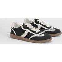 Oasis Women's Tyler Faux Suede Lace Trim Detail Lace Up Trainers in Natural Black | Size: 7