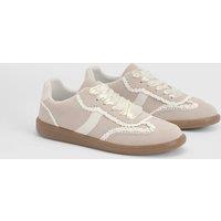 Oasis Women's Tyler Faux Suede Lace Trim Detail Lace Up Trainers in Nude | Size: 3
