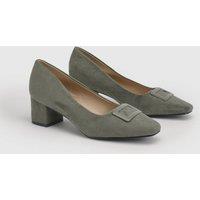 Wallis Women's Danny Faux Suede Square Toe Covered Buckle Medium Block Heel Court shoes in Olive | Size: 7