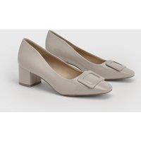 Wallis Women's Danny Faux Patent Leather Square Toe Covered Buckle Medium Block Heel Court shoes in Beige | Size: 5