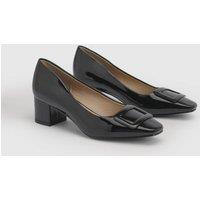 Wallis Women's Danny Faux Patent Leather Square Toe Covered Buckle Medium Block Heel Court shoes in True Black | Size: 6