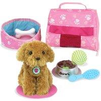 Teamson Kids Women's Sophia's Plush Puppy Dog with Carrier & Accessories for 18" Dolls, Doll Accessories in White
