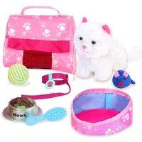 Teamson Kids Women's Sophia's 8-Piece White Plush Kitty Cat & Carrier Playset for 18" Dolls, Multi in Pink