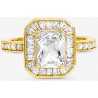 Jon Richard Women's Gold Plated Emerald Cut Cubic Zirconia Ring | Size: Large