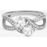 Jon Richard Women's Rhodium Plated Cubic Zirconia Double Stone Ring in Silver | Size: XL