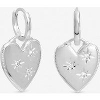 Inicio Women's Sterling Silver Plated Celestial Heart Charm Huggie Hoops - Gift Pouch