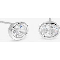 Inicio Women's Sterling Silver Plated Oval Cubic Zirconia Bezel Studs - Gift Pouch