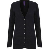 Henbury Women's V-Neck Button Fine Knit Cardigan in Navy | Size: 4XL