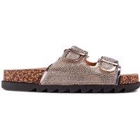 SOLESISTER Women's Cat Wide Fit Footbed Sandals in Metallics | Size: 5