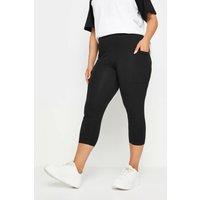 Yours Women's Side Pocket Cropped Leggings in Black | Size: 16