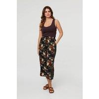 Izabel London Women's Printed High Waist Wide Cropped Trousers in Black | Size: 10