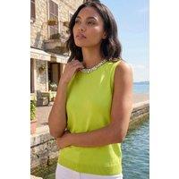 Roman Women's Embellished Neck Knit Vest in Lime | Size: 14