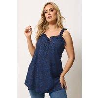 Yours Women's Spot Print Frill Vest Top in Dark Blue | Size: 26-28