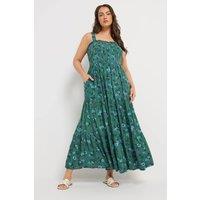 Yours Women's Floral Shirred Dress in Dark Green | Size: 26-28