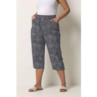 Yours Women's Geometric Cool Cotton Cropped Trousers in Dark Navy | Size: 20