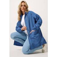 Yours Women's Drawstring Lightweight Parka Jacket in Blue | Size: 20