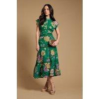 Oasis Women's Floral Printed Chiffon Lace Insert Dress in Green | Size: 6