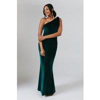 Coast Women's Bow One Shoulder Velvet Bridesmaid Maxi Dress in Emerald | Size: 16