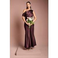 Coast Women's Satin Off-One Shoulder Slinky Bridesmaid Fishtail Maxi Dress in Espresso | Size: 14