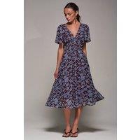 Jolie Moi Women's Chiffon Tie Back Detail Midi Dress in Maroon | Size: 8