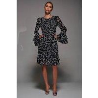 Jolie Moi Women's Long Sleeve Chiffon Knee Length Dress in Black | Size: 8