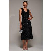Jolie Moi Women's V-Neck Sequin Embellished Velvet Midi Dr in Black | Size: 12