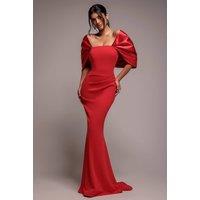 Goddiva Women's Off Shoulder Back Satin Bow Scuba Maxi Dress in Red | Size: 16