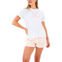 Smart Living Women's White & Pink Slogan Tee & Shorts Pyjama Set - Relax in Comfort | Size: 2XL