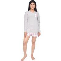 Smart Living Women's Comfortable & Stylish Pocket Tee & Check Short Loungewear Set in Grey | Size: Medium