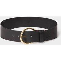 OSPREY LONDON Women's The Hoop Brass Buckle Leather Belt in Black | Size: 32