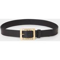 OSPREY LONDON Women's The Chain Buckle Leather Belt in Black | Size: 32