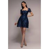 Goddiva Women's Scallop Edge Corset Back Structured Lace Mini Dress in Navy | Size: 10