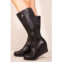 Where's That From Women's 'Lara' Wedge Heel Mid Calf High Boots With Side Zip in Black | Size: 8