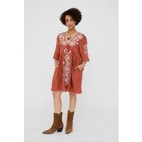 Raffya Women's Arabella V- Neck Embroidered Mini Dress in Copper | Size: 12