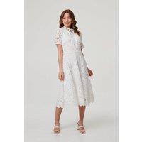 Izabel London Women's Lace Layer Short Sleeve Midi Dress in White | Size: 14