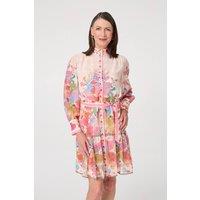 Izabel London Women's Floral Frill Hem Knee Length Shirt Dress in Orange | Size: 8