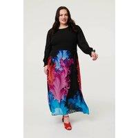 Izabel Curve Women's Curve Floral Tie Waist Knit Midi Dress in Black | Size: 18