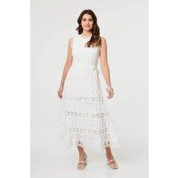 Izabel London Women's Lace Layer Sleeveless Tie Maxi Dress in White | Size: 14