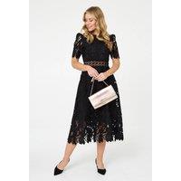 Izabel London Women's Semi Sheer Lace Layer Midi Dress in Black | Size: 18