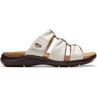 Clarks Women's Kitly Slide Cream Leather Flat Sandals, Sliders in White | Size: 6-Standard Fit
