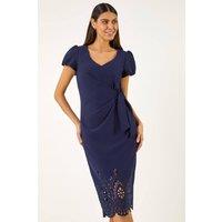 Roman Women's Laser Cut Hem Tie Waist Dress in Navy | Size: 10