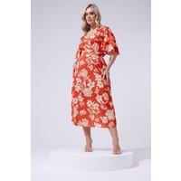 Yours Women's Floral Linen Look Wrap Dress in Red | Size: 22