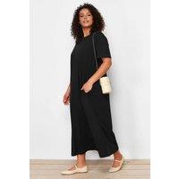 WOVCOR Women's Crew Neck Relaxed Fit T-Shirt Maxi Dress with Pockets in Black | Size: 2XL