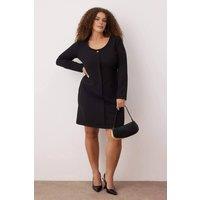 WOVCOR Women's Scoop Neck Long Sleeve Shift Mini Dress with Button Detail in Black | Size: 18