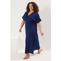 WOVCOR Women's V-Neck Crinkle Texture Maxi Dress with Short Sleeves in Navy | Size: 18