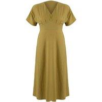 WOVCOR Women's V-Neck Crinkle Texture Maxi Dress with Short Sleeves in Mustard | Size: 14